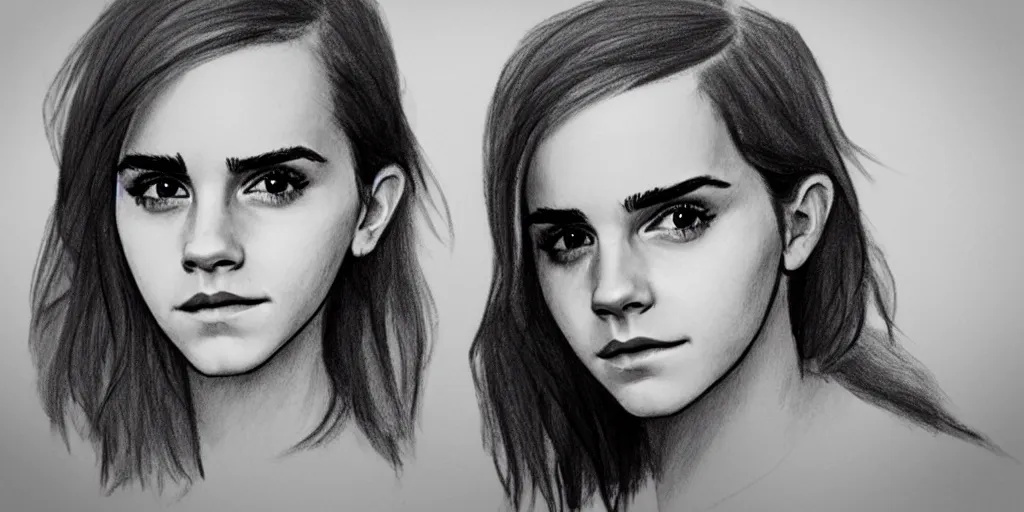 Image similar to “ poorly drawn portrait of emma watson by a tired irritated toddler, unreal engine, tending in artstation ”