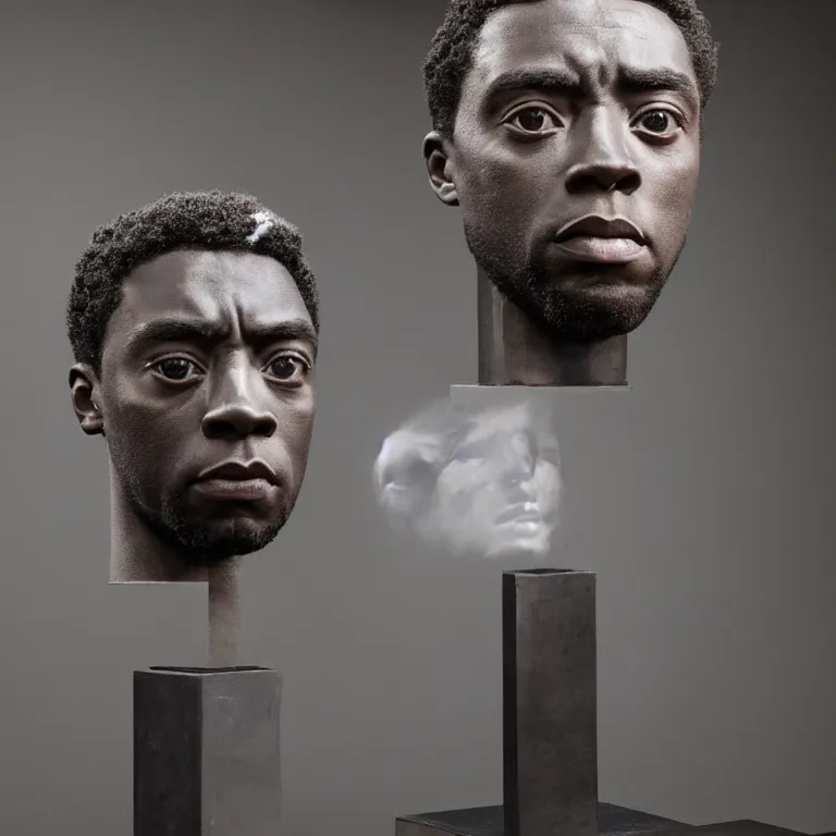 Prompt: beautiful studio photograph of colorful postmodern portrait sculpture of chadwick boseman disappointed, beautiful symmetrical face accurate face detailed face realistic proportions, made of spray - painted granite on a pedestal by ron mueck and matthew barney and greg rutkowski, hyperrealism intense cinematic lighting shocking detail 8 k