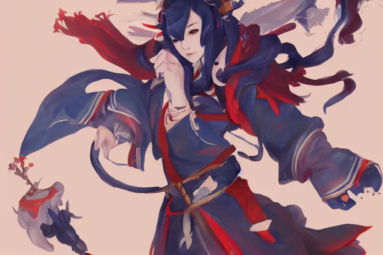 Prompt: Onmyoji detailed art, artstation, by Zeronis, by Bo Chen, by Alex Flores