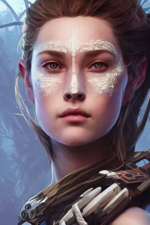 Image similar to symmetry!! portrait of sydney sweeny in the style of horizon zero dawn, machine face, intricate, elegant, highly detailed, digital painting, artstation, concept art, smooth, sharp focus, illustration, art by artgerm and greg rutkowski and alphonse mucha, 8 k