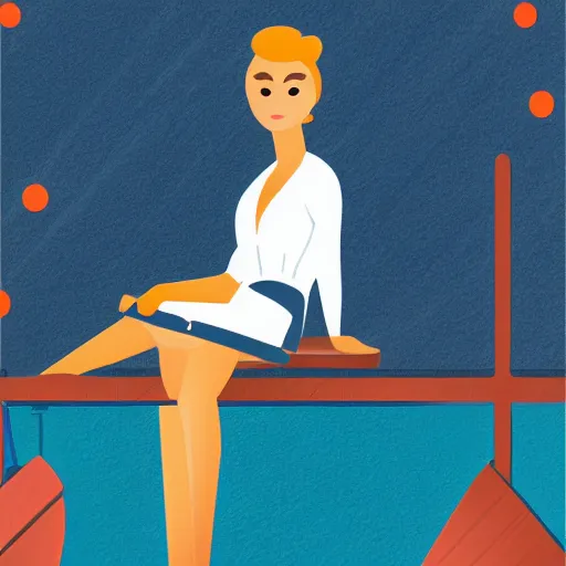 Prompt: a woman sitting on a yacht in canvas style, svg icon