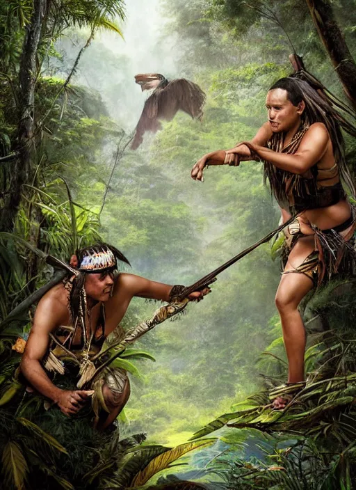 a female tribal warrior in the jungle, african. By, Stable Diffusion