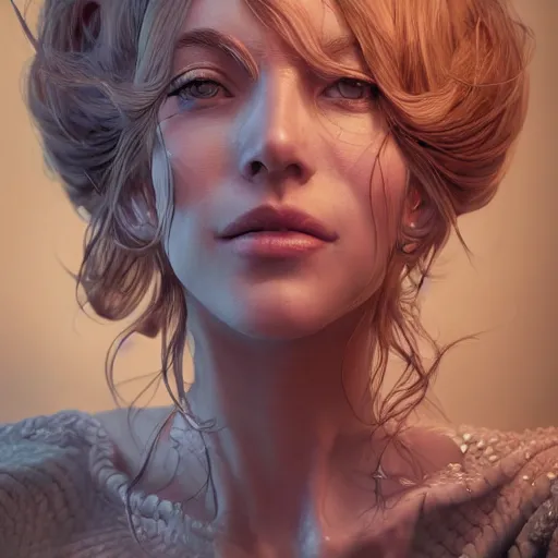 Image similar to the face of an absurdly beautiful, graceful, elegant, sophisticated mature woman of blueberries, an ultrafine hyperdetailed illustration by kim jung gi, irakli nadar, intricate linework, bright colors, octopath traveler, final fantasy, unreal engine 5 highly rendered, global illumination, radiant light, detailed and intricate environment