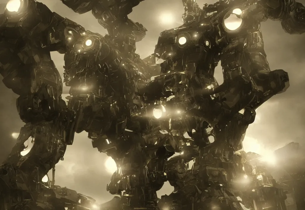 Image similar to mecha with the face of borges, photorealistic, film, cinematic lighting, octane tender, volumetric light, dark - art