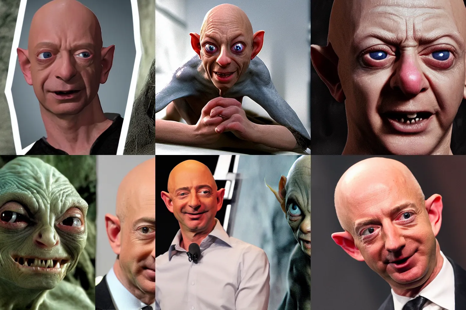 Prompt: photo of Lord of the Rings dirty Gollum | Gollum jeff bezos