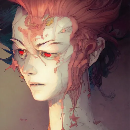 Image similar to prompt : dungeon character portrait soft light painted by james jean and katsuhiro otomo and erik jones, inspired by evangeleon anime, smooth face feature, intricate oil painting, high detail illustration, sharp high detail, manga and anime 1 9 9 9