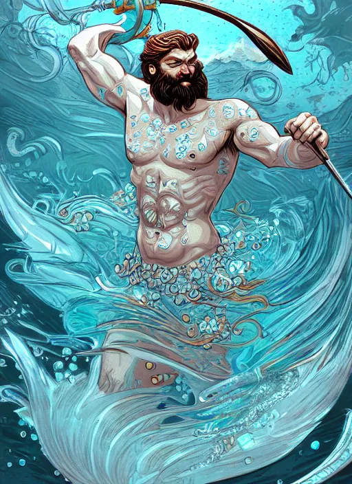 Prompt: an illustration of poseidon, fantasy, highly detailed, digital painting, refreshing, trending on artstation, concept art, smooth, illustration by james jean
