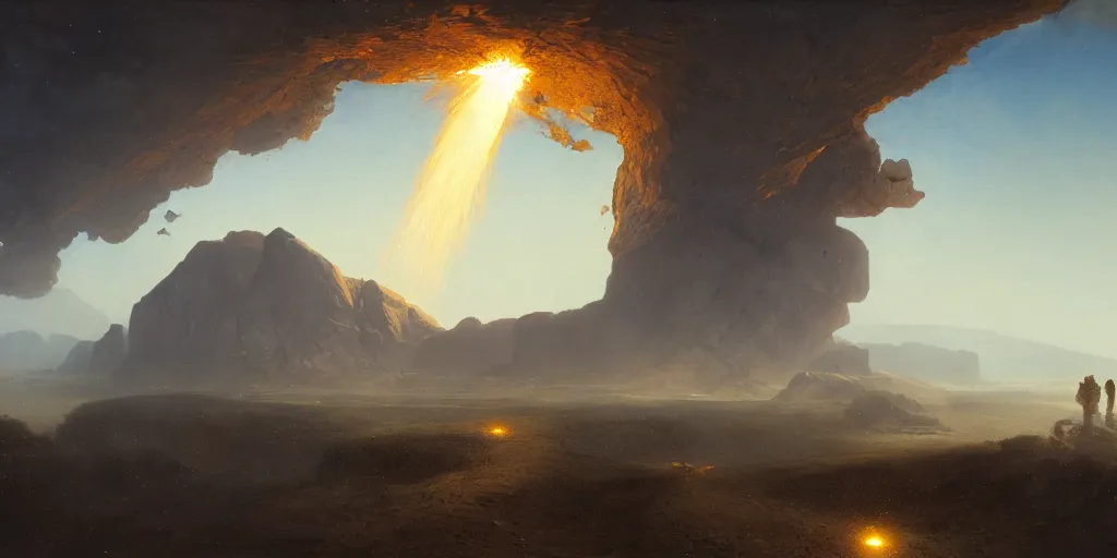 Prompt: meteorit exploding over a matte landscape, by john howe and greg rutkowski and albert bierstadt, unreal engine, trending on artstation, barometric projection, rectilinear, f 8