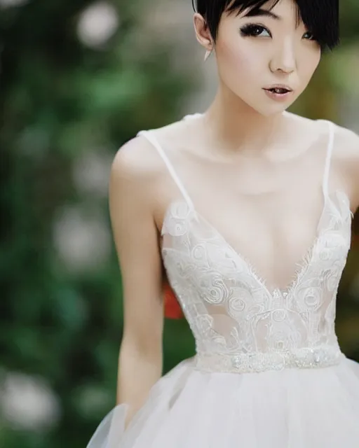 Prompt: justin sun wearing beautiful wedding dress, kawaii, professional wedding photography
