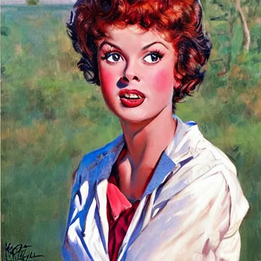 Image similar to the teenage daughter of samuel l. jackson and lucille ball by mort kunstler