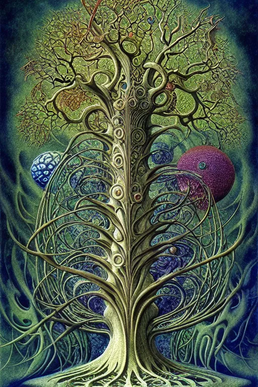 Image similar to tree of life by roger dean and andrew ferez, art forms of nature by ernst haeckel, divine chaos engine, symbolist, visionary, art nouveau, botanical fractal structures, organic, detailed, realistic, surreality