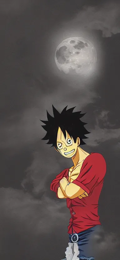 Image similar to “ a portrait photo of luffy in the moon, side shot, by shunji dodo, 8 k resolution, high quality ”