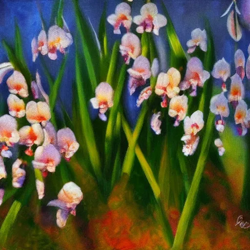 Image similar to impressionist painting of orchids in sunlight hd