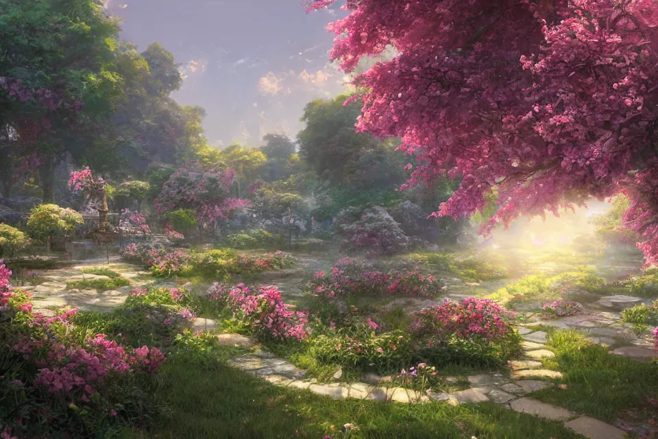 Prompt: rendering of a scene with a garden consisting of withering roses by makoto shinkai and thomas kinkade, fantasy matte painting, trending on cgsociety and unreal engine, light effect, highly detailed,