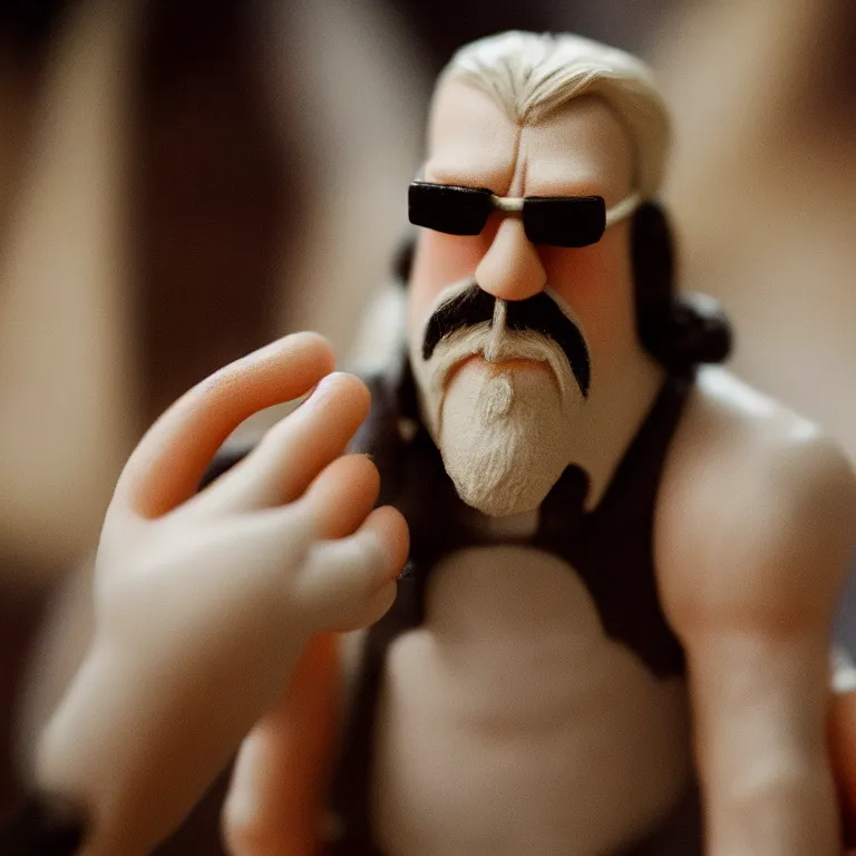 Image similar to a cinematic film still of a claymation stop motion film the big lebowski, portrait, shallow depth of field, 8 0 mm, f 1. 8