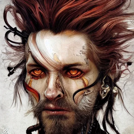 Image similar to portrait, headshot, insanely nice hair style, dramatic hair color, digital painting, of a old 17th century, old cyborg merchant, amber jewels, baroque, ornate clothing, scifi, realistic, hyperdetailed, chiaroscuro, concept art, art by Franz Hals and Jon Foster and Ayami Kojima and Amano and Karol Bak,