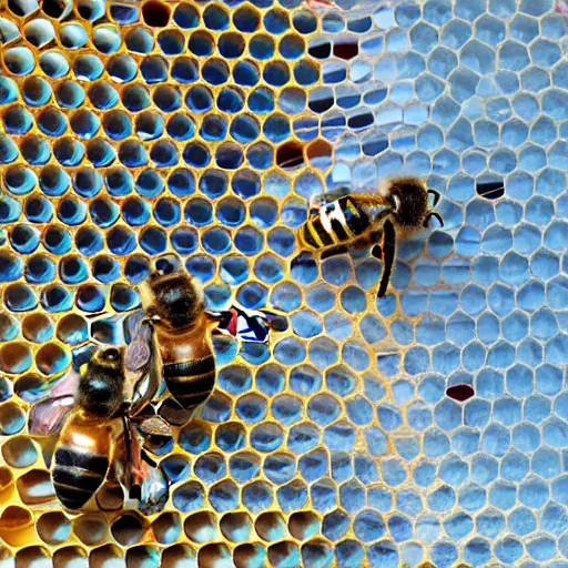 Prompt: the bees began building a giant honeycomb matrix to protect us