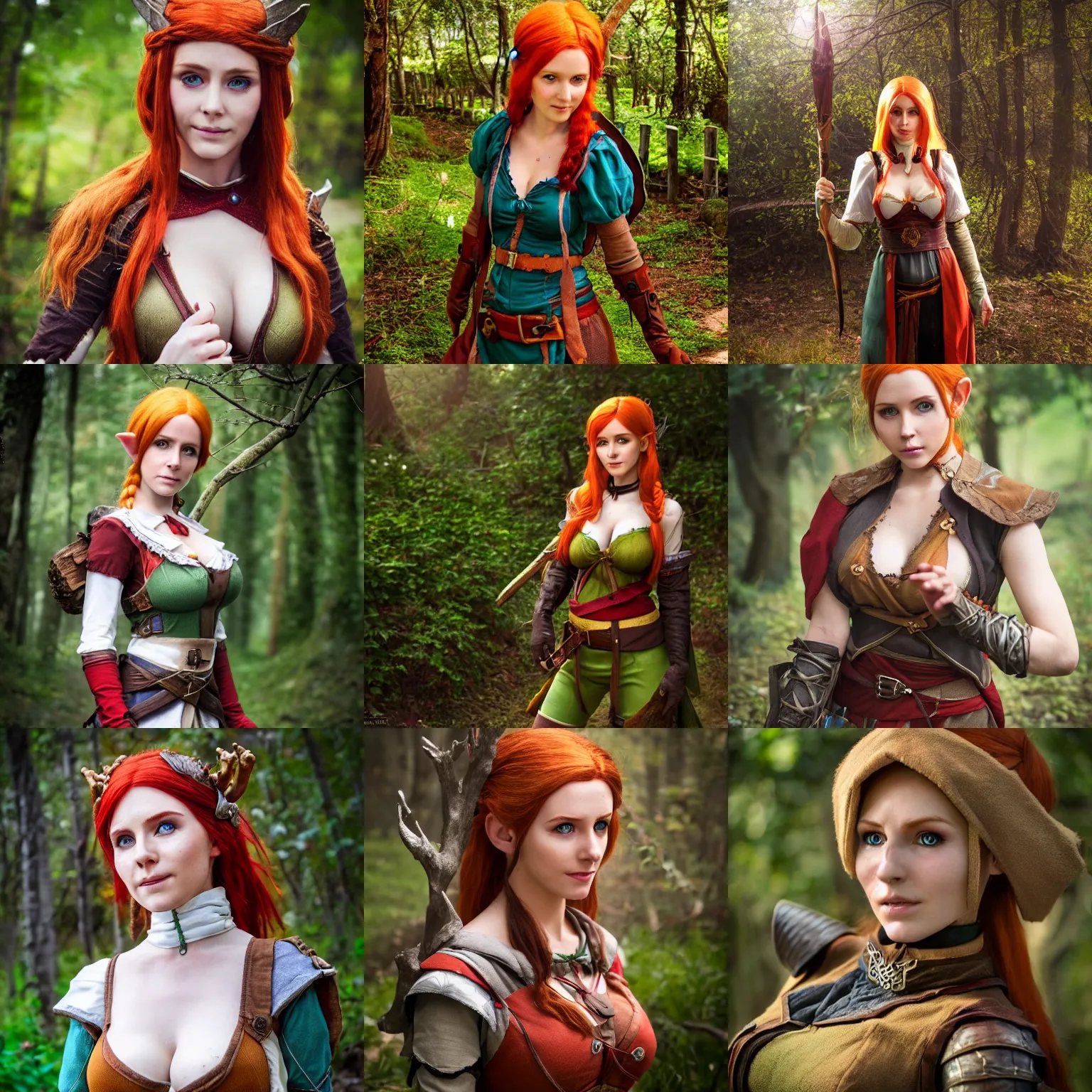Prompt: 8k photo cosplay of elven village girl (played by Triss from Witcher 3), trending on Artstation