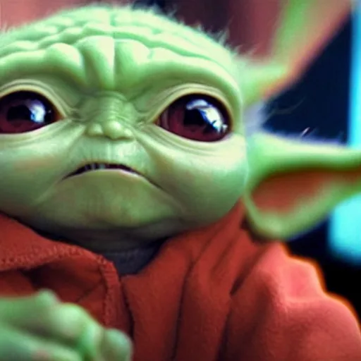 Prompt: baby yoda in the anime film akira