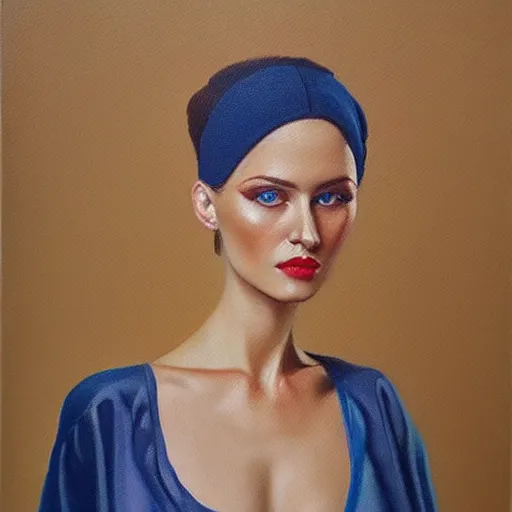 Image similar to hyperrealism oil painting of ukrainian fashion model in vyshyvanka