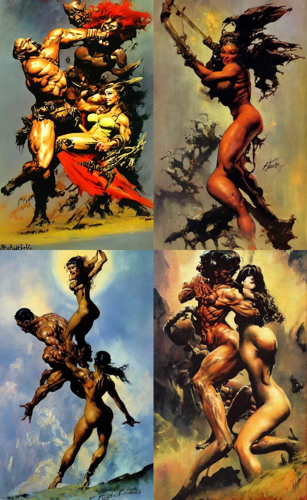 Prompt: A new painting by Frank Frazetta