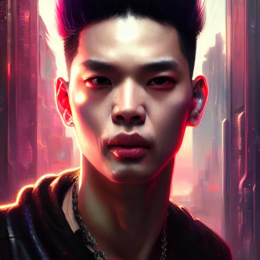 Prompt: portrait painting of a cyberpunk jackson wang, ultra realistic, concept art, intricate details, eerie, highly detailed, photorealistic, octane render, 8 k, unreal engine. art by artgerm and greg rutkowski and magali villeneuve and alphonse mucha