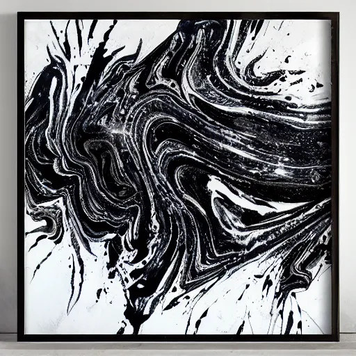 Prompt: liquid marble acrylic fluid paint, black ink in white backgroud