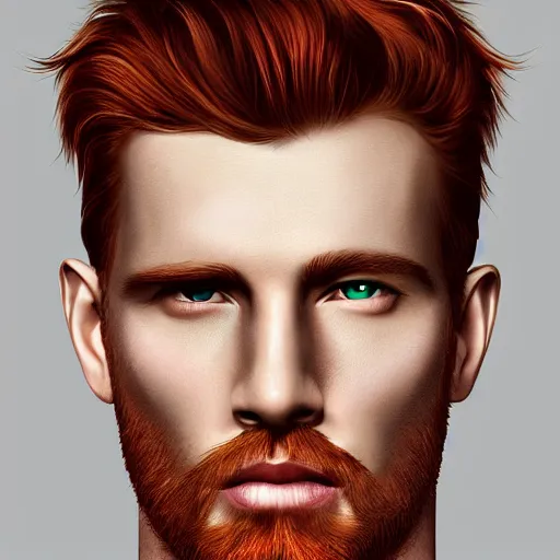 Image similar to professional digital art of a man with natural reddish hair and green eyes, popular, high quality, highly detailed, hd, 4 k