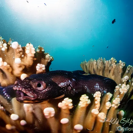 Prompt: black eels in the ocean, underwater photography