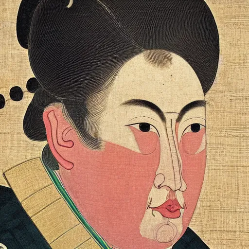 Prompt: an exquisite intricate close up portrait of the emperor boris johnson, in the edo era, vibrant, exhibited in the british museum, art, paintings, portrait