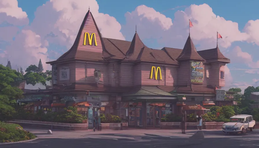 Prompt: A highly detailed matte painting of the mcdonalds!!!!!!!!!!!!!!!!!!!!!!!!!!!!!!! castle by Studio Ghibli, Makoto Shinkai, by Artgerm, by beeple, by Greg Rutkowski, volumetric lighting, octane render, 4K resolution, trending on artstation, masterpiece