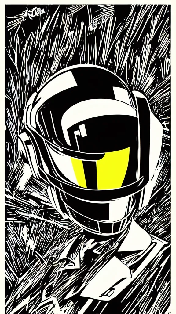 Prompt: Daft Punk logo by mcbess, full colour print, Techno concert advert, DAFT PUNK CONCERT 24 Aout 2022