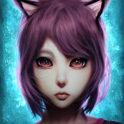 Image similar to catgirl with short hair, digital art, by Yoshitaka Amano, trending on artstation, 4k, highly detailed, psychedelic, cat ears