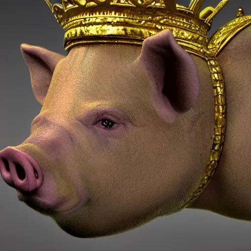 Prompt: fantasy pig with golden crown, high detail, fantasy art, concept art, 4 k, ultra detail, computer art