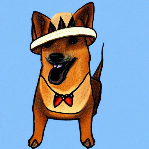 Prompt: A sketch of a shiba inu dog with a sombrero on its head