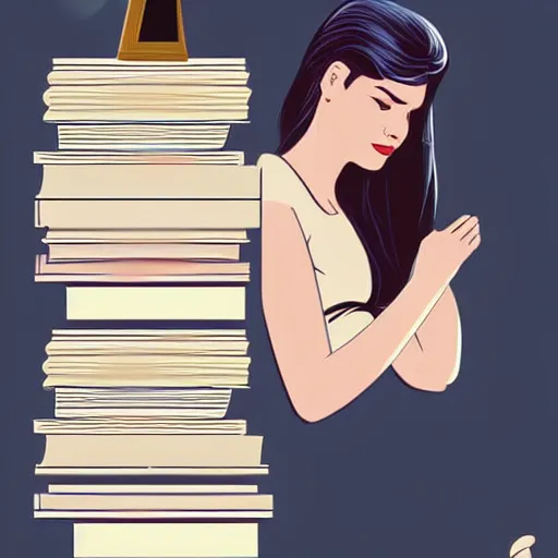 Image similar to Poster illustration of a Cup of coffe on a stack of books, digital art, award winning, trending on artstation, art by artgerm and patrick nagel