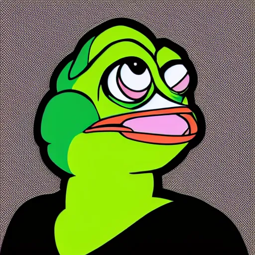 Image similar to a hyperrealistic portrait of pepe, anime, cartoon style, vector art, ink, white background