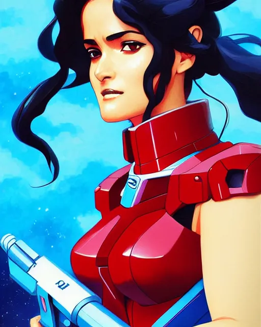 Image similar to salma hayek as a gundam, portrait shinkai makoto studio ghibli studio key hideaki anno sakimichan stanley artgerm lau rossdraws james jean marc simonetti elegant highly detailed digital painting artstation pixiv
