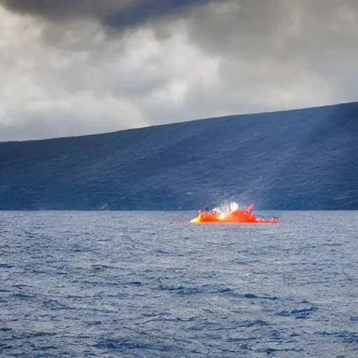 Prompt: a ship sailing on lava