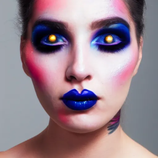 Prompt: Liminal space in outer space full face artistic make up