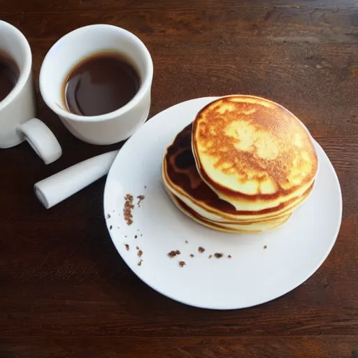 Image similar to fluffy pancakes, coffee in the style of bansky