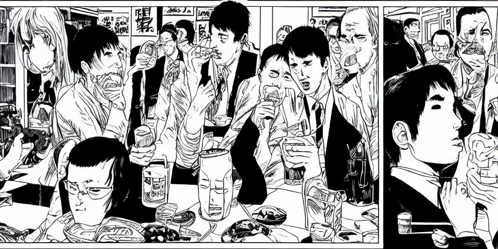Image similar to “Joe and Hunter Biden eat all of the ice cream in the world” by Junji Ito