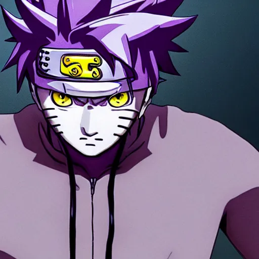 Image similar to close up of a naruto in smooth purple ninja uniform, blue spiked hair, muscular, intense, dramatic pose body of an ultrafine hyperdetailed illustration by kim jung gi, irakli nadar, intricate linework, sharp focus, bright colors, octopath traveler, final fantasy, unreal engine 5, global illumination, radiant light.