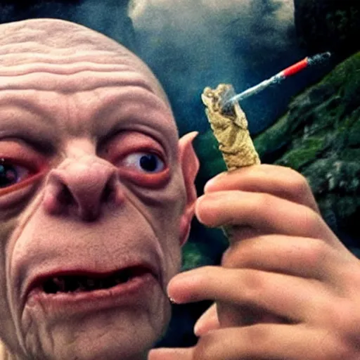 Image similar to gollum with cigarette selfie