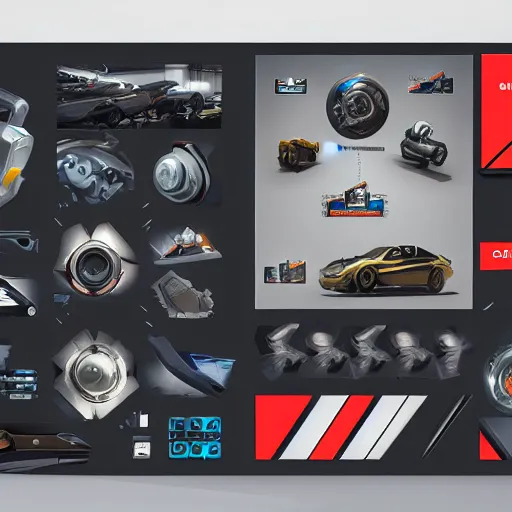 Prompt: car engine, car parts concept, card, comic page, overwatch, ui card, Octane render