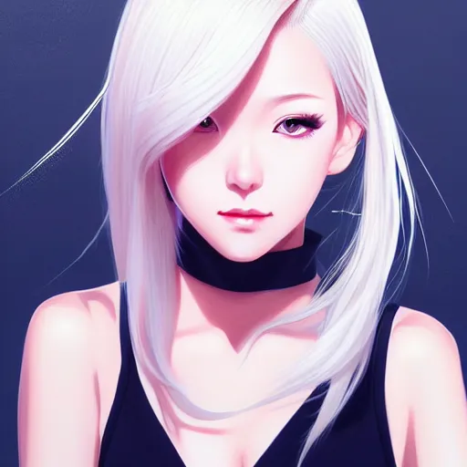 Image similar to Ann Takamaki, platinum blonde hair, anime, elegant, 2d, ultra highly detailed, digital painting, smooth, sharp focus, artstation, pixiv, art by Ina Wong, art by Ilya Kuvshinov