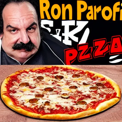 Image similar to ron jeremy in the logo of a pizza parlour