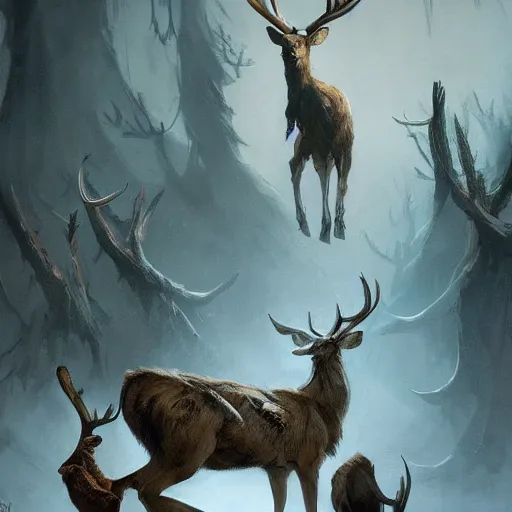 anthropomorphic humanoid crouching deer monster in a, Stable Diffusion