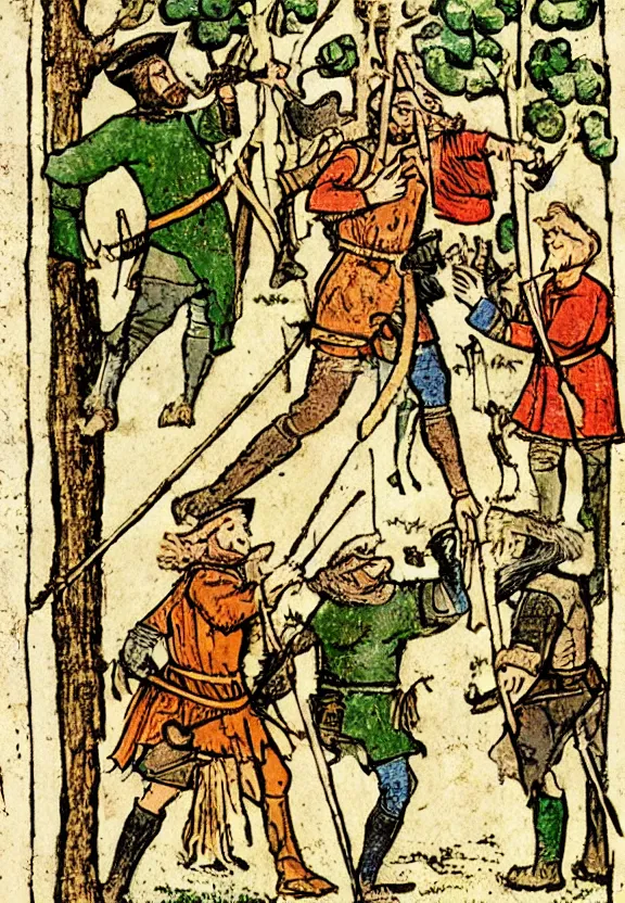 Image similar to Clear medieval illustration of Robin Hood and the merry men in the forest