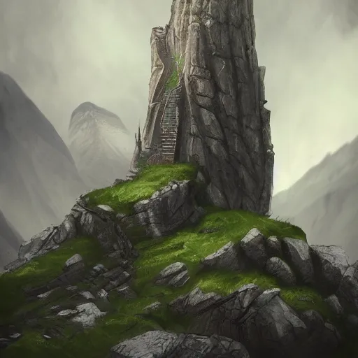 Image similar to A wizard's tower in a stormy mountain, symmetrical, intense, details, award winning, trending on ArtStation, no blur, volumetric lighting, dynamic scene, by Francisco Vaquero and Andrew Bosley